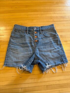 Madewell High-Waist Distressed Denim Shorts - Blue